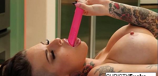  Hot Christy Mack plays with her amazing tits and wet pussy on the kitchen counter